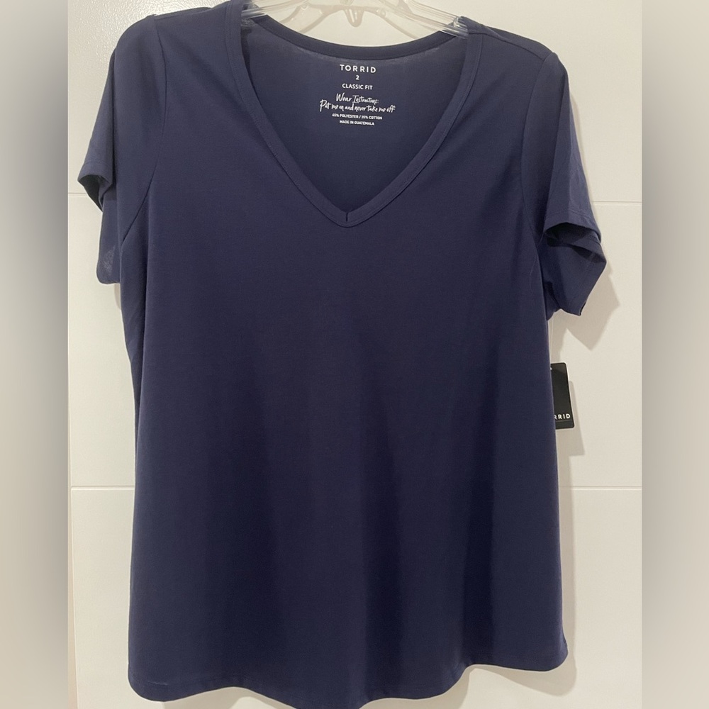 Torrid Navy V-Neck Short Sleeve Tee